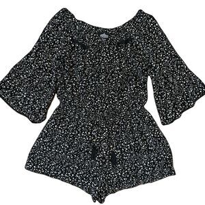 Angie Black White Long Sleeve Off Shoulder Romper‎ Women's Size Large